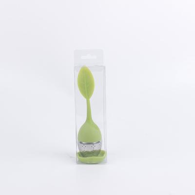 China Manufactured High Quality Viable Silicone Leaf Shape Tea Infuser With PVC Box Package for sale