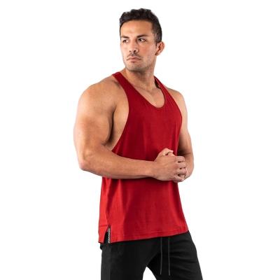 China Breathable 95% Cotton 5% Spandex Soft Dark Red Custom Sweat Stringer Tank Top Relaxed Fit Men Gym Workout Fitness Wicking Wear for sale