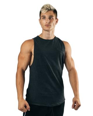 China Heather Charcoal Cutoff Shirt Custom Logo Longline Curved Bottom Gym Plain Spandex 6% 94% Cotton Tank Top Anti-Shrink Men's Wholesale for sale