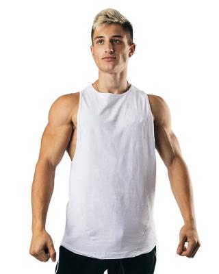 China White Plain 94% Cotton 6% Spandex Anti-Shrink Custom Cut And Sew T Shirts Mens Cutout Shirt Wholesale Streetwear Gym Fitness Tank Top for sale