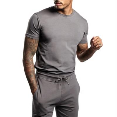 China Dark Gray Spandex Anti-Shrink 94% Cotton 6% Mens Gym T-shirt Custom Slim Fit Short Sleeve Performance Shirts for sale