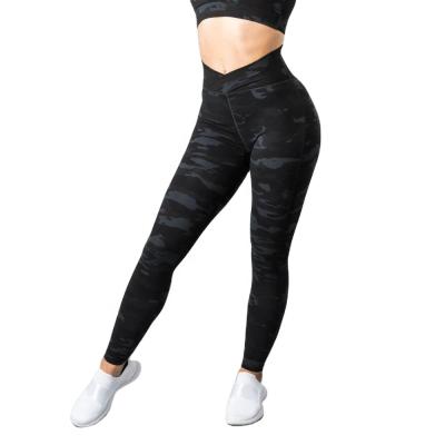 China Antibacterial Super High Waist Yoga Pants Soft Spandex Polyester Camouflage Print Gym Fitness Gaiters for sale