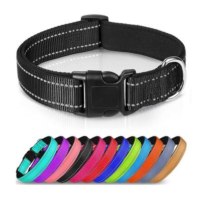 China Wholesale 12 Colors Custom Adjustable Nylon Dog Training Collar Reflective Reflective Nylon Pet Collar With Metal Plastic Buckle for sale