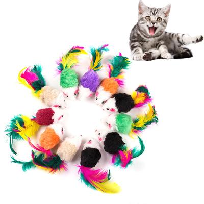 China Hot Sale Viable Cheap Soft Fleece Amazon Fake Cat Toys Colorful Feather Funny Mouse Playing Toys For Cats Kitten Interactive Toy for sale