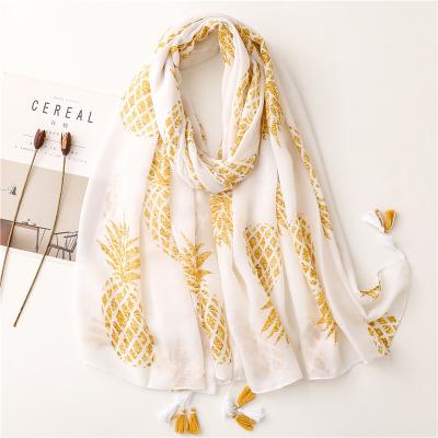 China New Arrival Fruit Pineapple Print Scarves Cotton Summer Shawls Muslim Hijabs Ethnic Beach Thin Scarves Long Hijabs for sale