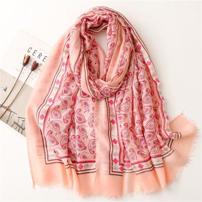 China Ladies/Women Cotton/Solid Color Lightweight Floral Print Blend Shawl Scarf for sale