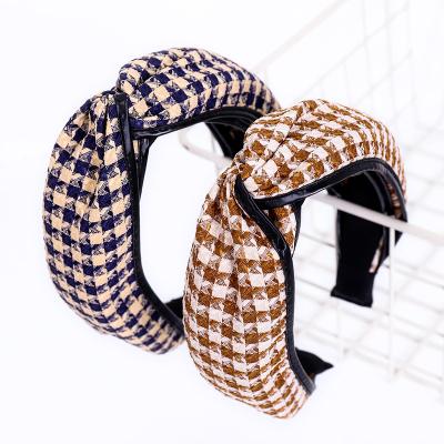 China Fabric fashion grid fabric headband for women headband check knot designe headband for sale