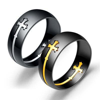 China Wholesale 2 Tunes Ring Nickel Free Stainless Steel Dismountable Religious Jesus Cross Rings for sale