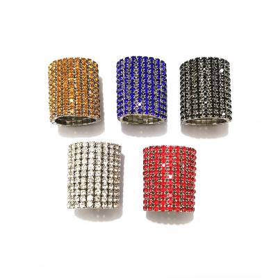 China 2021 New 11 Rows Nickel Free Crystal Tennis Rings Design Unique Multi Color Diamond Party Hip Hop Bling Rings for sale