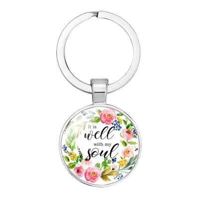 China Christian Keychain Religious Time Gem Glass Cabochon Pendant Women Key Rosary Holder Photo Key Chain for sale