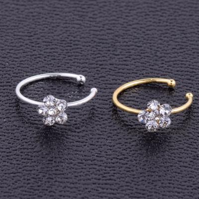 China Hot Selling Jewelry Diamond Nickel Free Piercing Non Piercing Nose Ring Flower Crystal Titanium Fake Nose Ring for sale