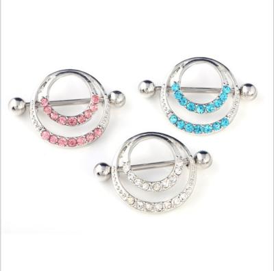 China Nickel Free Anti Allergy Wholesale Jewelry Circles Titanium Diamond Piercing Geometric Nipple Ring Double For Woman for sale