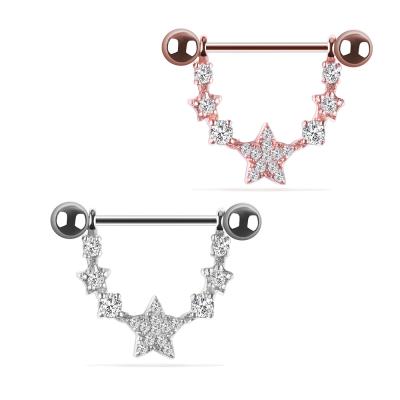 China Wholesale Nickel Free Titanium Piercing Jewelry Rose Gold Star Crystal Nipple Ring For Woman for sale