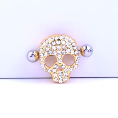 China Wholesale Stainless Steel Nickel Free Body Jewelry Gold Skull Barbell Crystal Nipple Piercing Rings For Women for sale