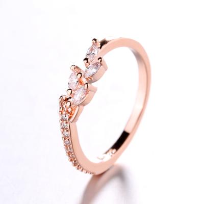 China 2021 High Quality Rose Gold Horse Eye Zirconia Nickel Free Brass Stones Leaf Wedding Ring For Woman for sale