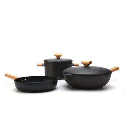 China Sustainable Multifunctional Carbon Steel Non-Stick Pot Pans 3 Piece Set Cookware Set for sale