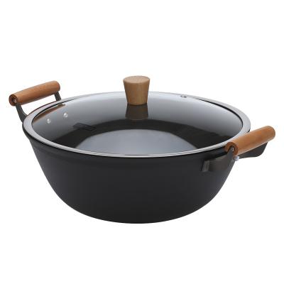 China Sustainable Restaurant Health Home Around Carbon Steel 2 Handles Non Stick Saucepot for sale