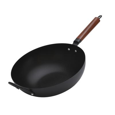 China Carbon Steel Kitchen Induction Viable Wok Pan Fry Pan Home Cooking With Handles Cookware Wok Pan for sale