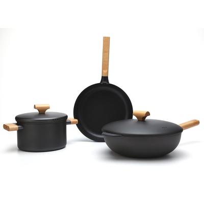 China 5 Pcs Eco-friendly Carbon Steel Iron Cookware Set Non-Stick Wok Pan Pot Multi Functional Cooking Sets for sale