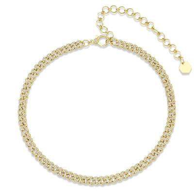 China FASHIONABLE CZ Hip Hop 10K Silver Gold 925 Diamond 8MM Cuban Link Choker Chain Necklace For Women for sale