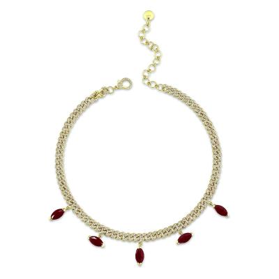 China FASHIONABLE 10K Gold Brass CZ Diamond 6MM Ruby Drop Link Cuban Choker Chain Necklace For Women for sale