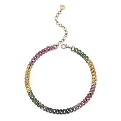 China TRENDY Multi Color Rainbow 18K Gold 10MM Diamond Chain Brass CZ Hip Hop Cuban Choker Necklace For Women for sale