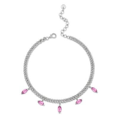 China FASHIONABLE Pink Diamond 6MM Sapphire Drop Link 18K Gold Brass CZ Cuban Chain Choker Necklace For Women for sale