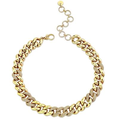 China FASHIONABLE CZ 14K Brass Gold Chain Necklace Women Necklace Jewelry Fashion Cuban Choker Necklace 2022 for sale