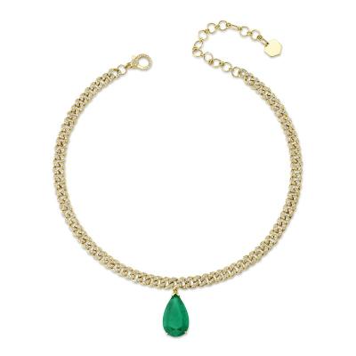 China CZ 14K Gold Brass Emerald Teardrop Cuban Choker Necklace Women Chain TRENDY Necklace Gift for sale