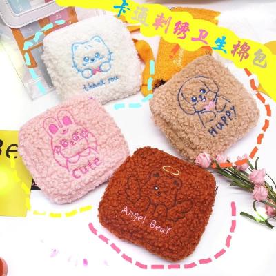 China Fashion 2022 New CIA Plush Sanitary Napkin Bag Japanese Cute Cartoon Pads Receive Bag Aunt Embroidery Cloth Bag for sale