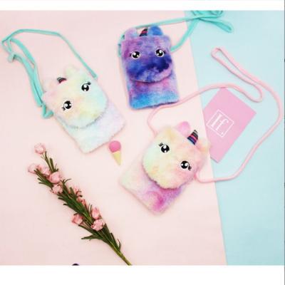 China Portable New cartoon unicorn plush shoulder bag children plush wallet single zero shoulder girl one inclined bag, female for sale