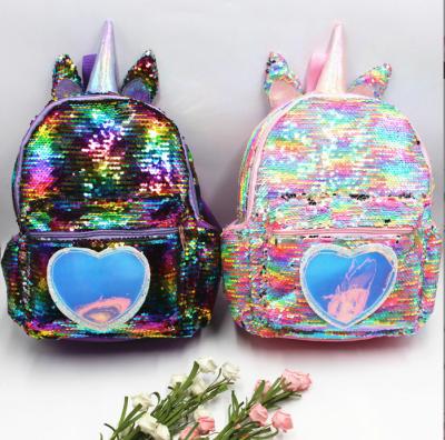 China Portable Unicorn Mermaid Border Large Capacity Sequins Backpack Lovely Student Shoulders Leisure Female Bag for sale