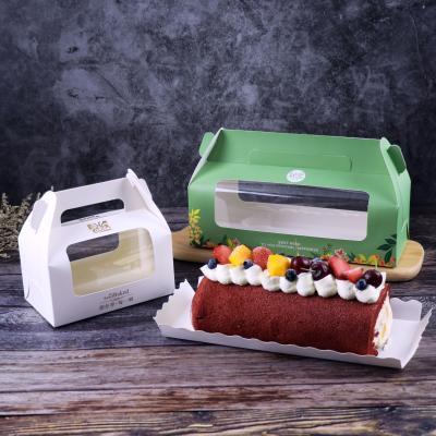 China Recycled Materials Whole and Half Rolls Swiss Tiger Skin Strip Towel Cake Roll Portable Packaging Box Pastry Packaging Baking Box for sale