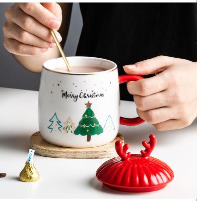 China Sustainable Antlers Christmas gift water cup creative mug with lid office household water cup for sale