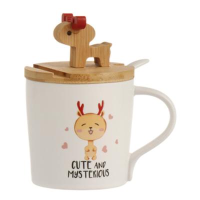 China Sustainable Cartoon elk mobile phone stand ceramic cup creative coffee cup couple mug net red water cup with lid spoon cup for sale