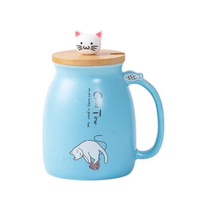 China Sustainable Japanese-style fresh cartoon cat mug home cute ceramic cup with lid spoon office men and women couple water cups for sale