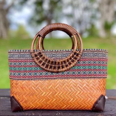 China PORTABLE New hot selling ethnic style hand-held bamboo woven bag summer beach bag for sale