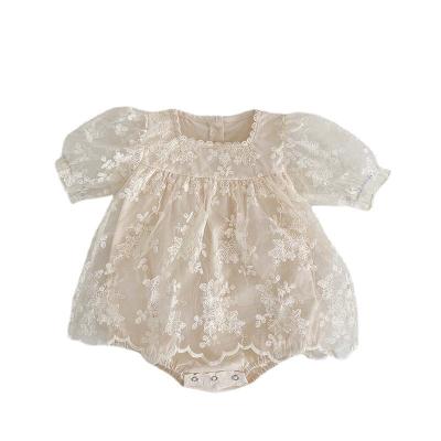 China Spandex/Cotton 1Pcs Short Sleeve 100%Cotton Babies Tutu Romper Logo Label Embroidery Lace Princess for sale