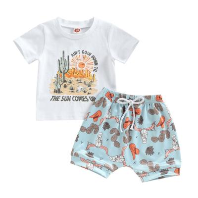 China 1Pcs Logo Kids Fashion Infant Toddler Breathable Private Gear The Sun Rides Short T-shirt Cactus Baby Clothing Sets Boy for sale