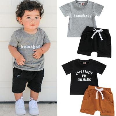 China 1 Pcs Breathable Custom Logo Summer Toddler Baby Boy Clothes Homebody Short T-shirt Black Pocket Cotton Infant Boy Clothing Sets for sale