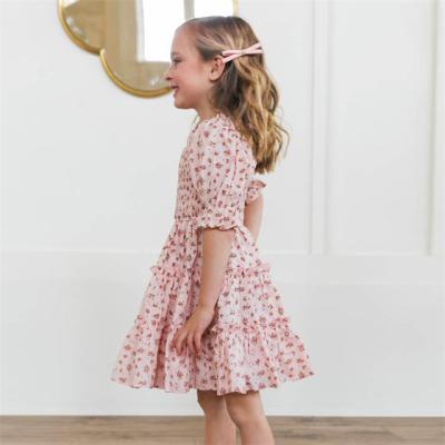 China Private Label RTS Summer Breathable 1Pcs Toddler Infant Kids Clothes Short Sleeve Cotton Girls Kids Floral Sundress for sale