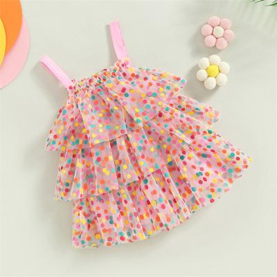 China Sleeveless Strap Dot Gauze Tulle Sweet Princess Dresses Private Label 1Pcs Summer Infant Breathable Toddler For Girls for sale