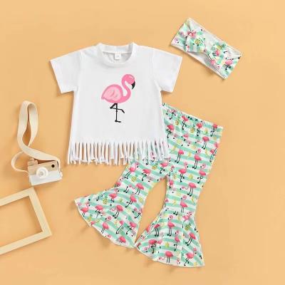 China 1Pcs Casual Private Label RTS Summer Baby Infant Clothes Toddler Girls Graphic Tassels Two Piece Set for sale