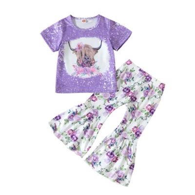 China 1Pcs Custom Logo RTS Summer Baby Casual Infant Clothes Floral Cotton T-shirt Pants Girls Toddler Two Piece Set for sale