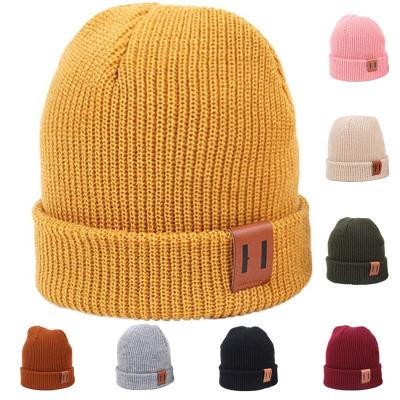 China 1PCS Casual Mommy and Me Logo Adding Service Warm Winter Newborn Children Kids Fashion Wool Beanie Bonnet Baby Knitted Hat for sale