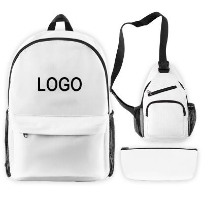 China OEM Colorful 3D Print White Shoulder Backpack Waterproof Outdoor Unisex Travel College Student School Bag Set For Gift for sale