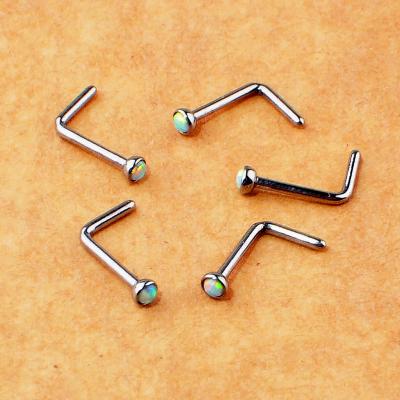 China Vintage Nostril Body Jewelry ASTM F136 Titanium Nose Piercing Ring Top Body Piercing Jewelry Opal Gem Stone for sale