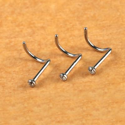 China Vintage Jewelry ASTM F136 Titanium Nostril Ring With White Zircon Screw Shape Nose Ear Ring Body Piercing Jewelry for sale