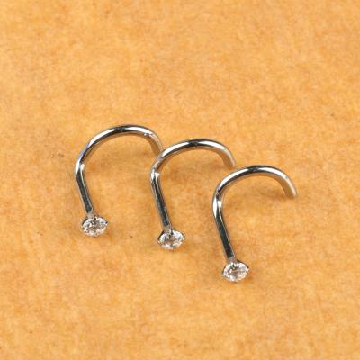 China Romantic High Quality Titanium Nostril Ring Retainer Pin S Nose Jewelry ASTM F136 Shape Top With Zircon Body Piercing Jewelry for sale