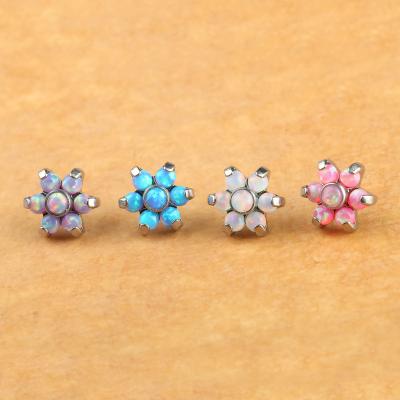 China Cute Piercing Titanium Body Pin Jewelry astmf136 Opal Barbells Ear Piercing Labret Titanium Threadless Belly Button Jewelry for sale